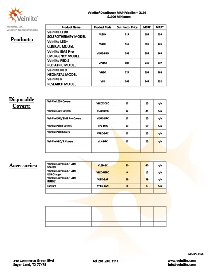 Veinlite Distributor MAP Pricelist