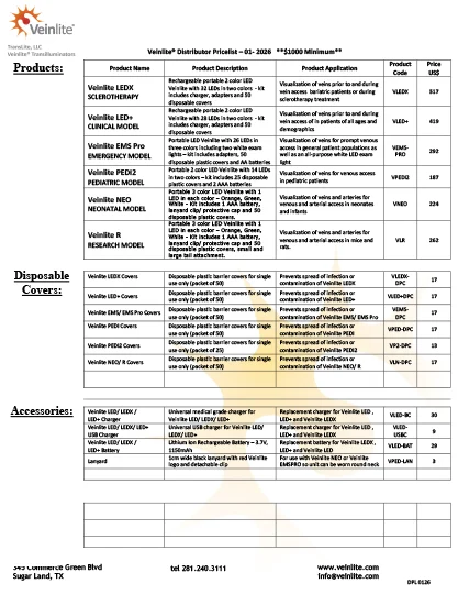Veinlite Distributor Pricelist